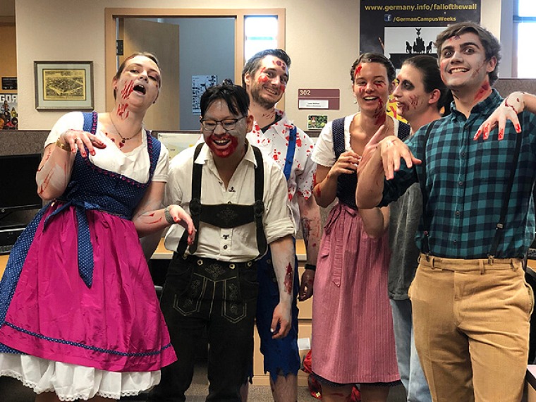 Faculty dressed up as monsters for a department event