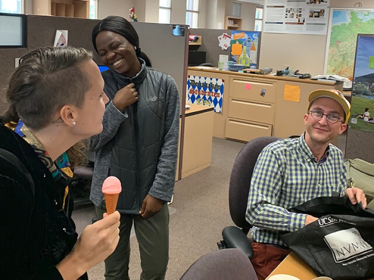 Students hanging out in the German department